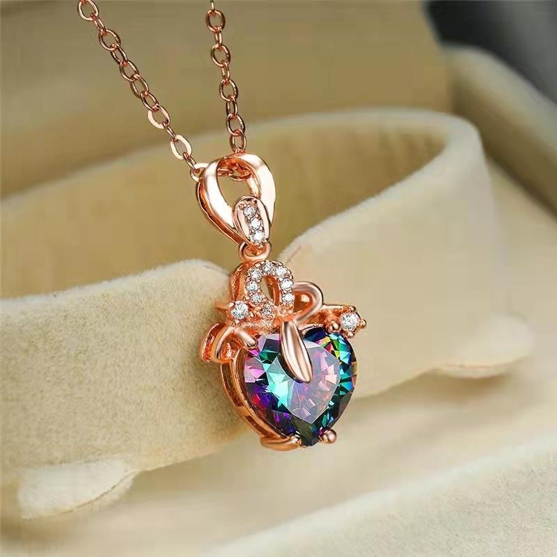 Fashion Love Love Pendant Heart Shape Diamond Necklace Women's Tourmaline Crystal Accessories Jewelry Gift