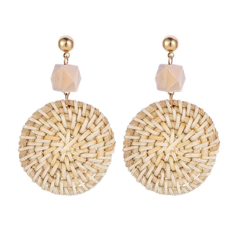 Personality Fashion Rattan Braided Earrings Female Personality Round Geometric Stud Earrings Accessories