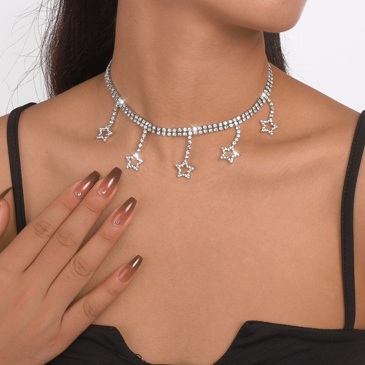 1556 Necklace Pentagram Claw Chain Temperament Full Diamond Necklace Rhinestone Tassel Temperament Sexy Necklace