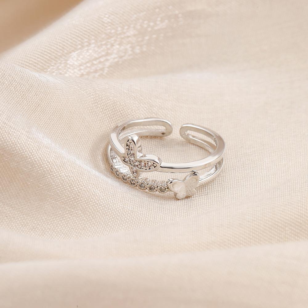 Hollow butterfly full diamond copper micro-inlaid open ring ladies light luxury niche design simple and beautiful ring