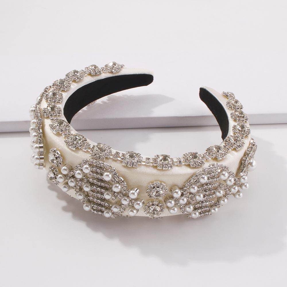 F3355 fashion personality claw chain imitation pearl flower super fairy head hoop sponge temperament wide-brimmed creative hair hoop