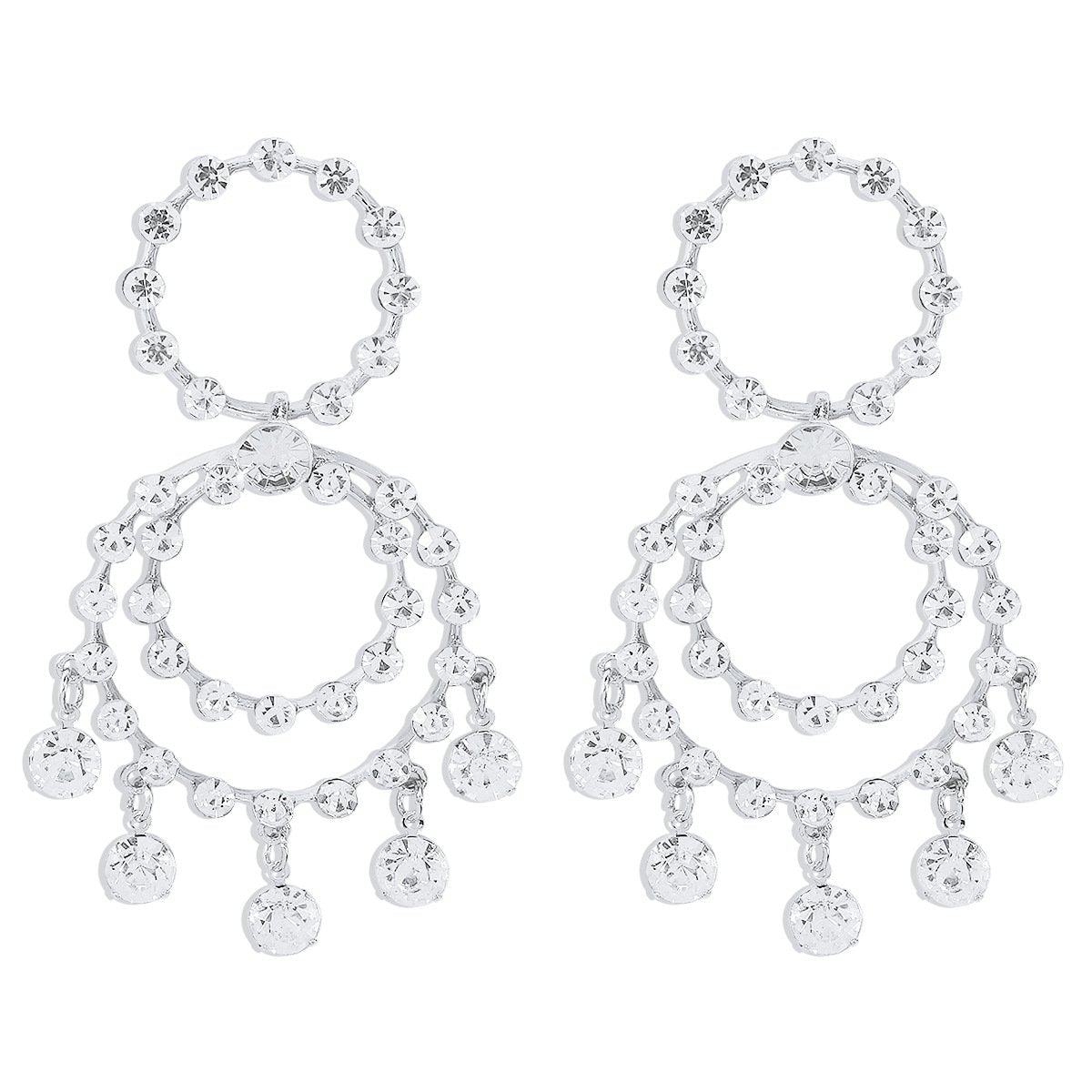 E11228 Exaggerated Multilayer Circle Earrings ZA Rhinestone Tassel Geometric Earrings Creative Retro Earrings