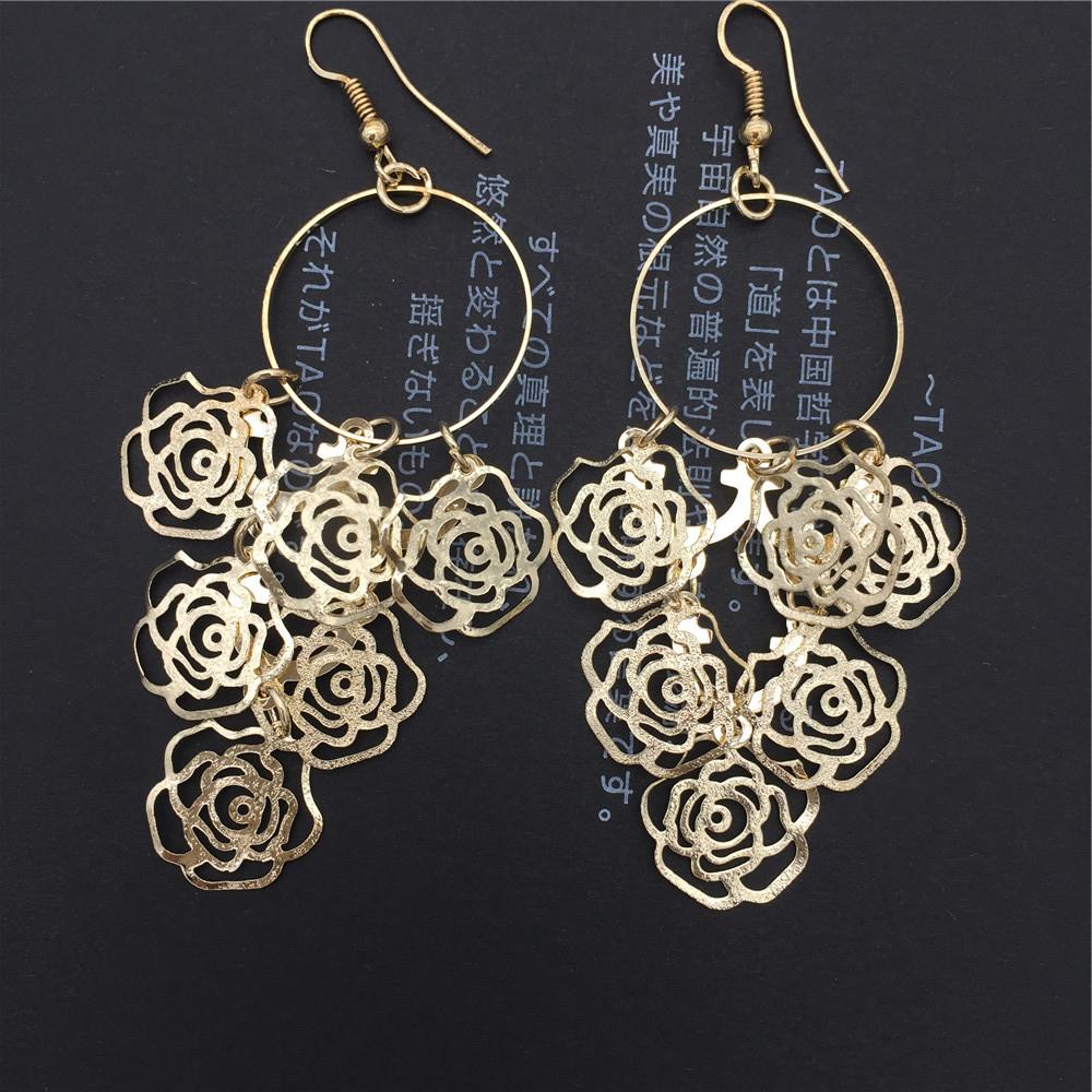 Atmospheric ring ethnic hollow rose flower string metal earrings female earrings