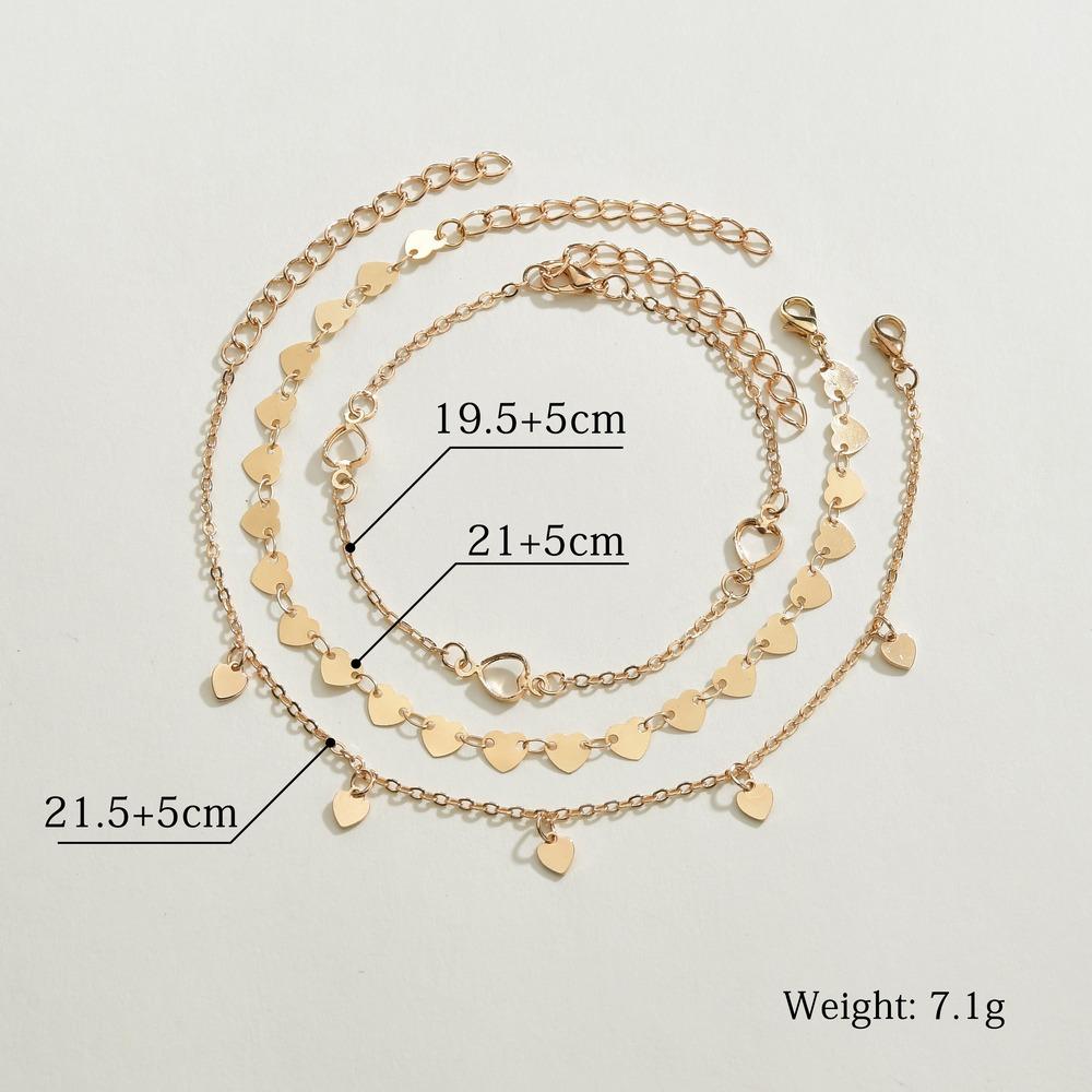 Trendy Gold Three-Piece Anklet Pop Heart Pendant Anklet Accessories