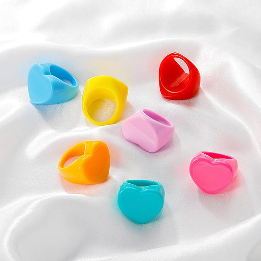 Simple Acrylic Heart Ring Ins Summer Geometric Resin Ring Multicolor Hand Jewelry Female