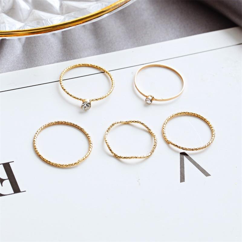 Diamond-studded wavy brushed five-piece ring personality set finger ring index finger joint tail ring