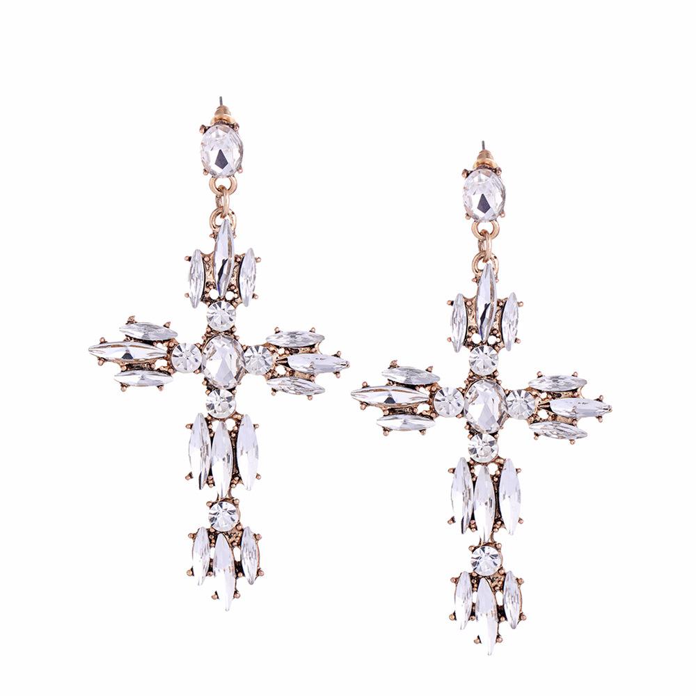 2 Explosive jewelry fashion creative alloy diamond stud earrings cross shape exaggerated shiny earrings