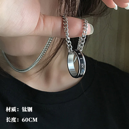 All-match chain titanium steel ring necklace pendant men's personality trendy hip-hop pendant couple accessories female