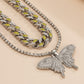 Jewelry hip-hop luminous drop oil full diamond Cuban chain necklace fashion diamond big butterfly necklace female