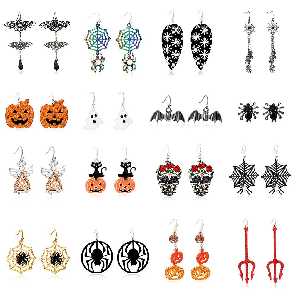 Exaggerated Spider Skull Earrings Halloween Gift Creative Funny Ghost Bat Earrings Earrings