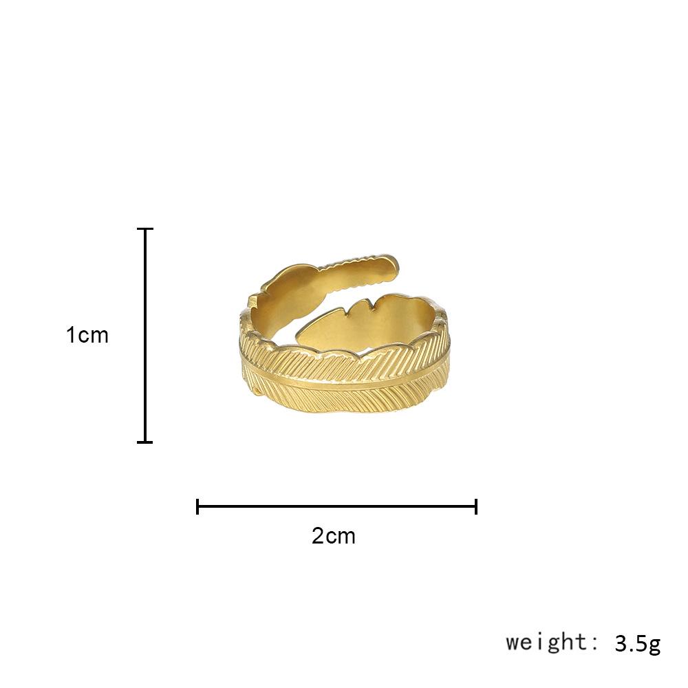 Fashion personality creative stainless steel open ring feather men and women titanium steel simple ins ring