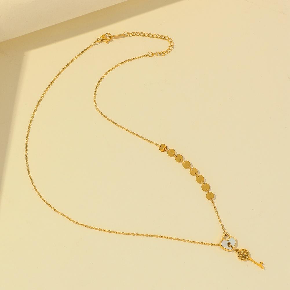 ins creative love lock key pendant titanium steel stitching disc cross chain couple all-match sweater chain