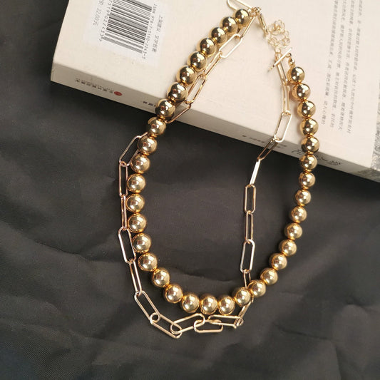 Jewelry Aluminum Alloy Bead Lock Chain Necklace Ladies Exaggerated Fashion Retro Multi-layered Necklace
