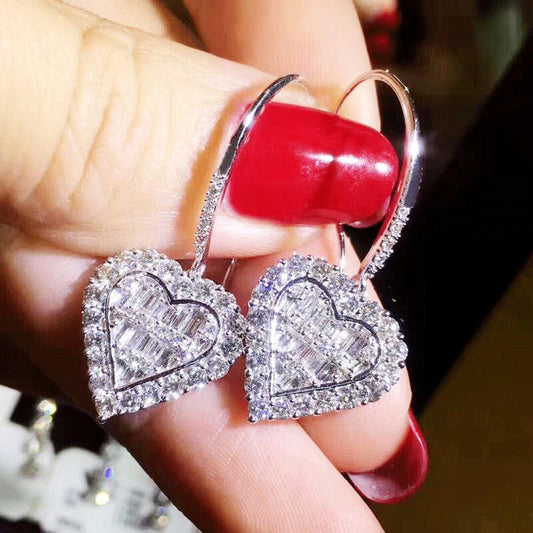 Fashion Women Heart Shape Diamond Pendant Earrings Necklace Head Jewelry Set Jewelry