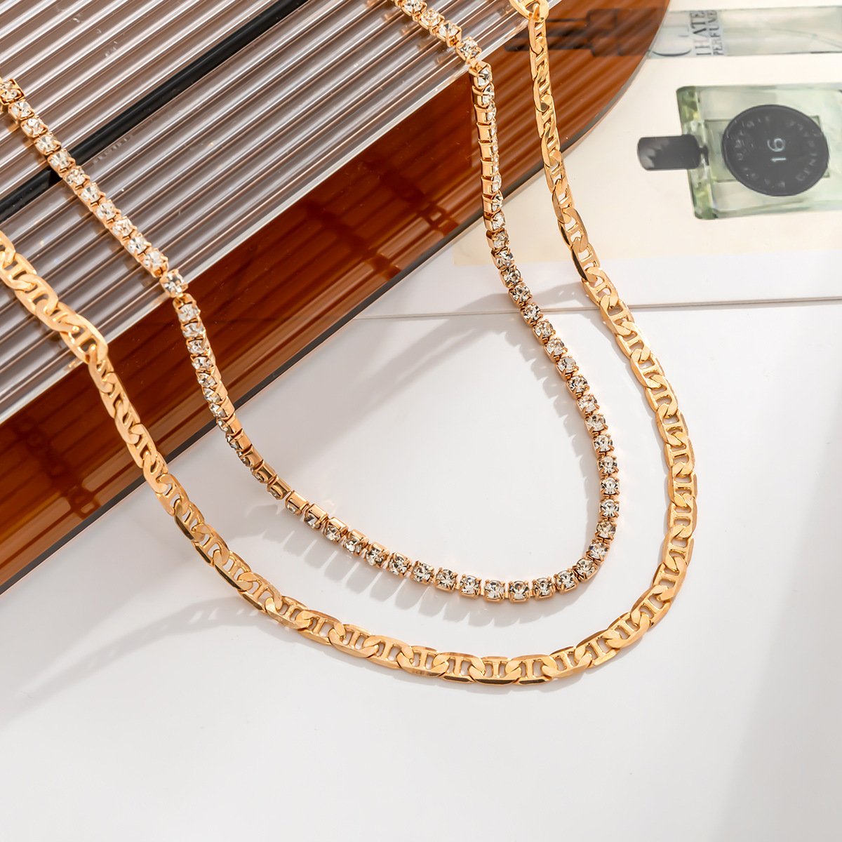 Jewelry Retro Cold Geometric Metal Necklace Set Hip Hop Versatile Diamond Chain Necklace