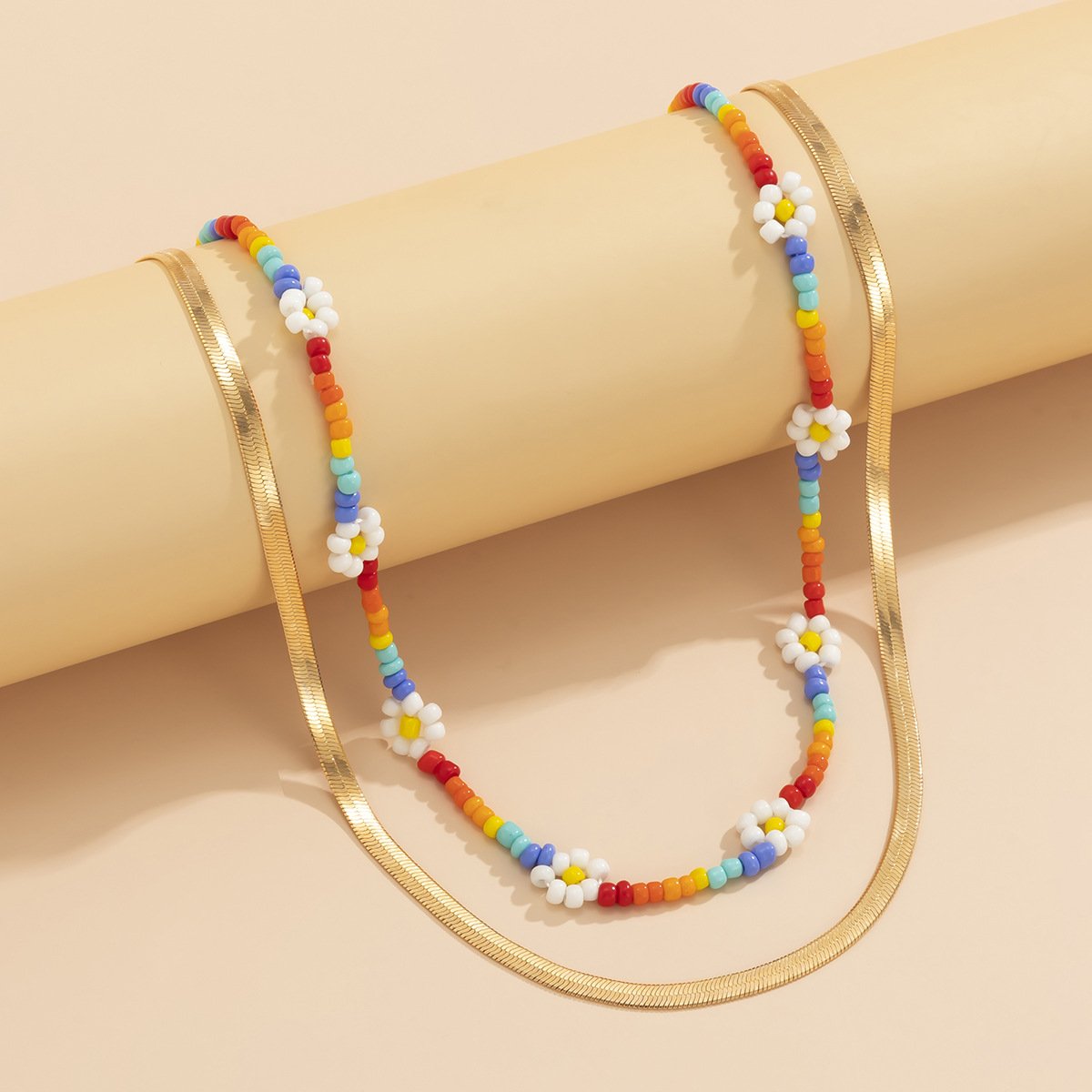 Jewelry simple daisy colorful flower bead necklace hip-hop retro metal snake bone chain necklace