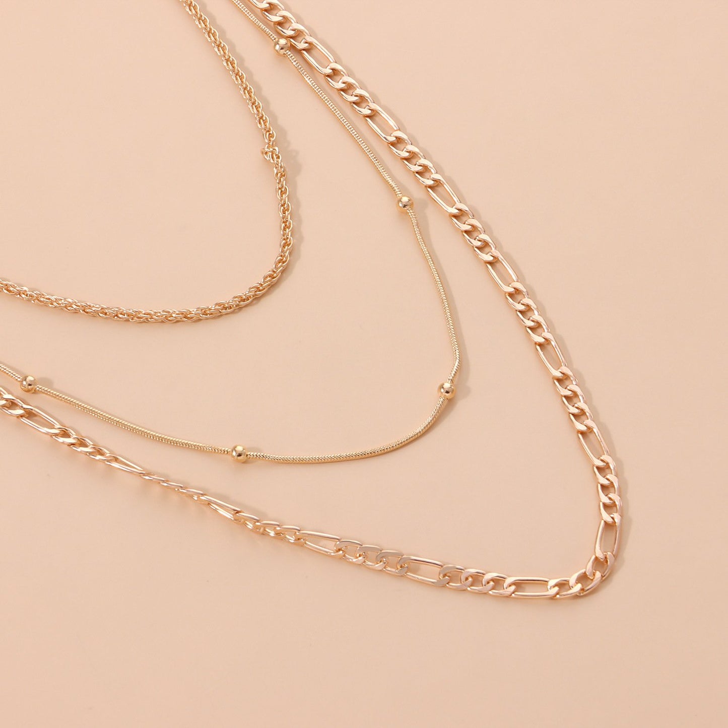 Jewelry multi-element temperament round bead snake bone necklace punk multi-layer fashion metal chain necklace