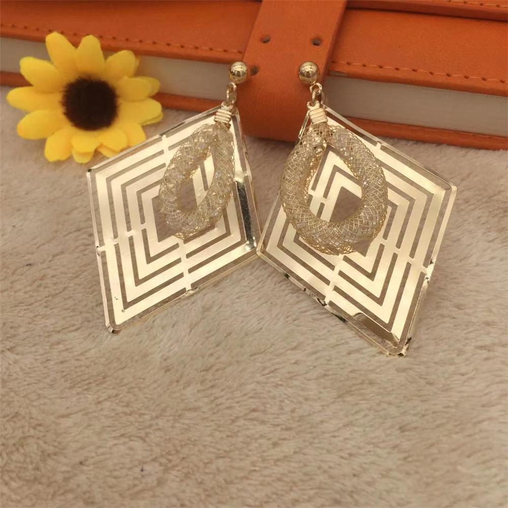 Hollow diamond-shaped sequin earrings mesh tube water drop earrings women's earrings earrings lattice
