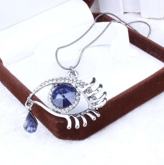 Fashion Versatile Eye Pendant Crystal Teardrop Eyelashes Necklace Long Sweater Chain Jewelry