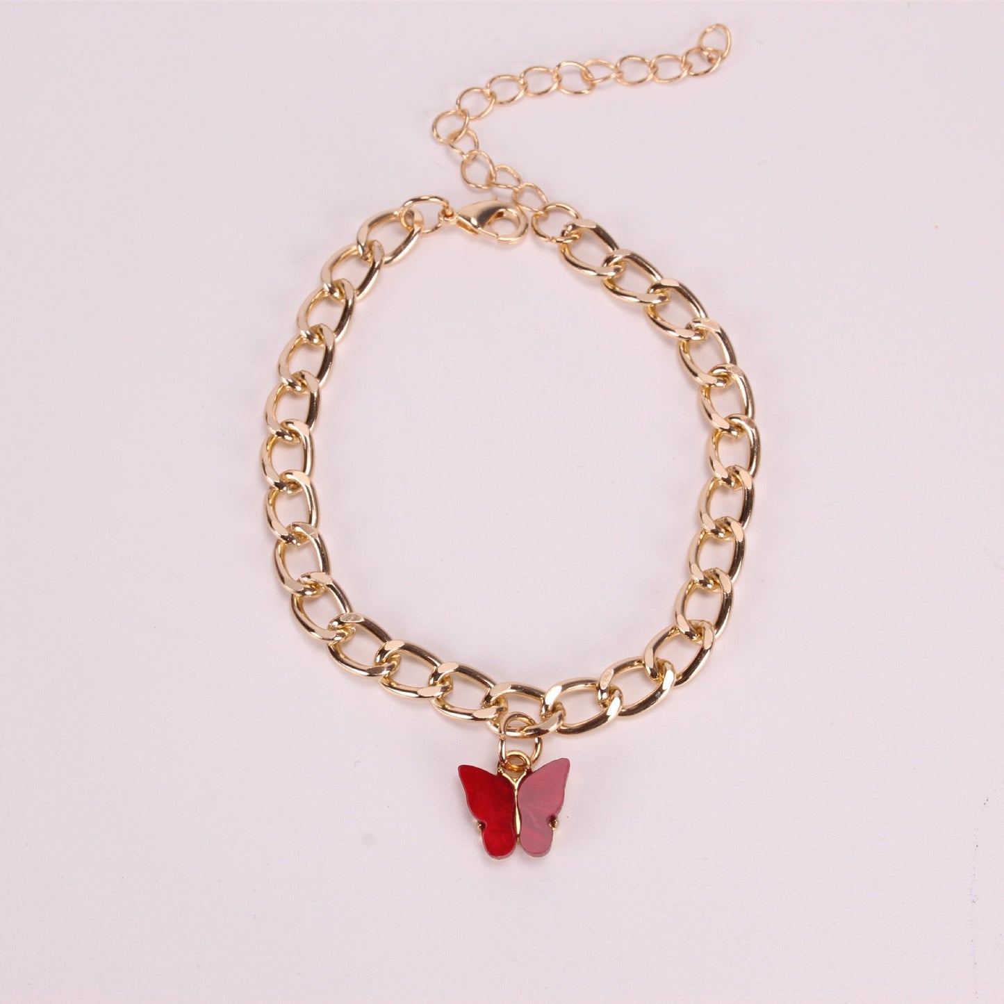 New simple summer beach anklet ins color acrylic butterfly anklet metal thick chain anklet