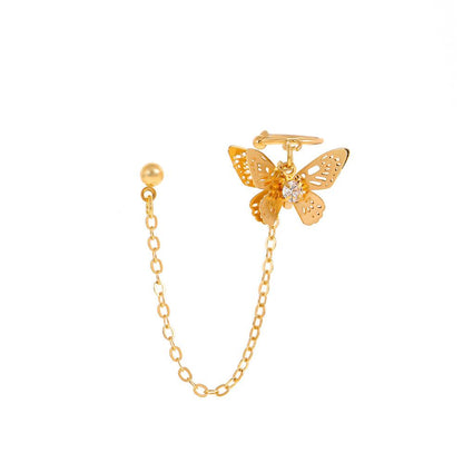 ins simple one-piece butterfly ear clip retro long tassel earrings elegant temperament earrings jewelry female