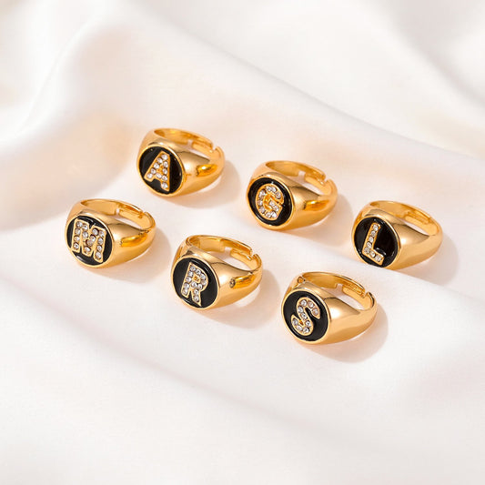 Personalized Zircon Open Letter Ring Creative Fashion Retro Adjustable Ring Jewelry