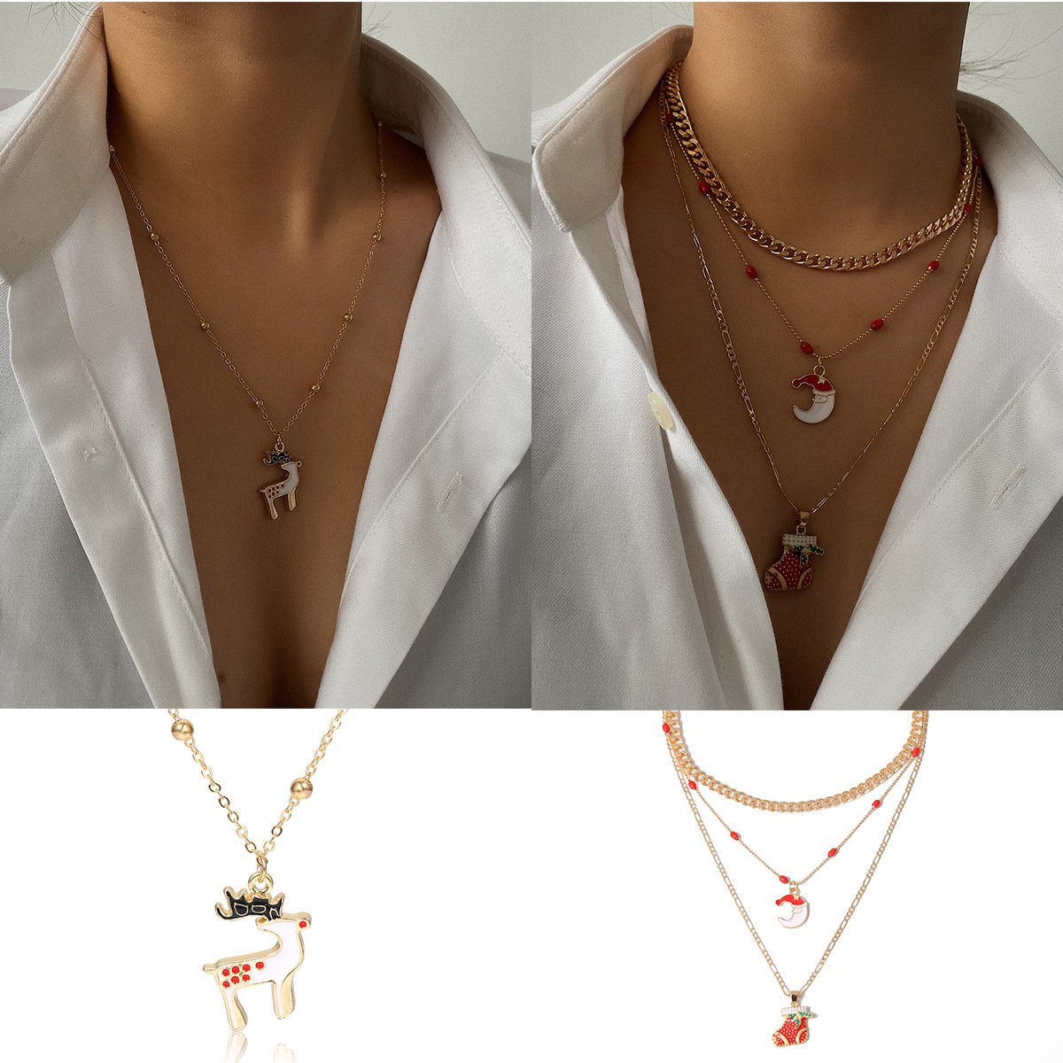 Jewelry Versatile Ball Elk Christmas Necklace Female Simple Christmas Tree Geometric Gift Necklace