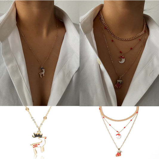 Jewelry Versatile Ball Elk Christmas Necklace Female Simple Christmas Tree Geometric Gift Necklace