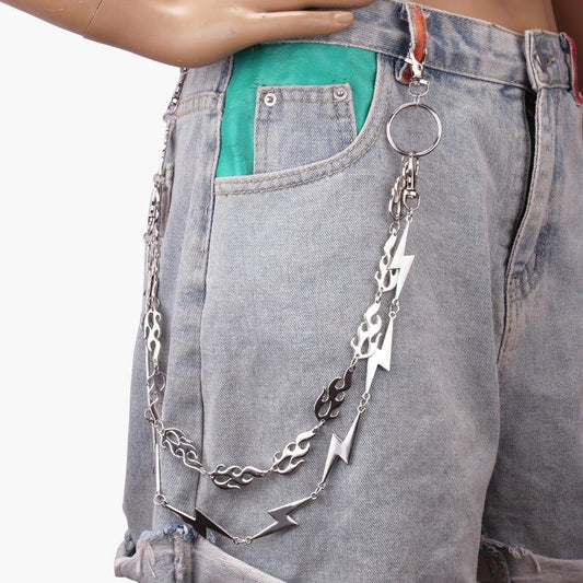 Trendy single product fashion hip-hop jumping disco lightning flame decoration double-layer chain casual punk jeans waist chain