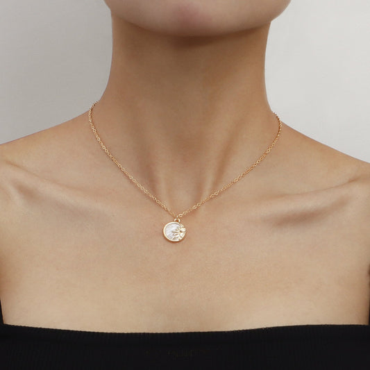 Jewelry fashion half sun high-end mother-of-pearl pendant necklace women's sweater chain light luxury all-match necklace