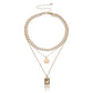 Jewelry Fashion Geometric Square Glass Pendant Necklace Female Exaggerated Aluminum Chain Disc Multilayer Necklace