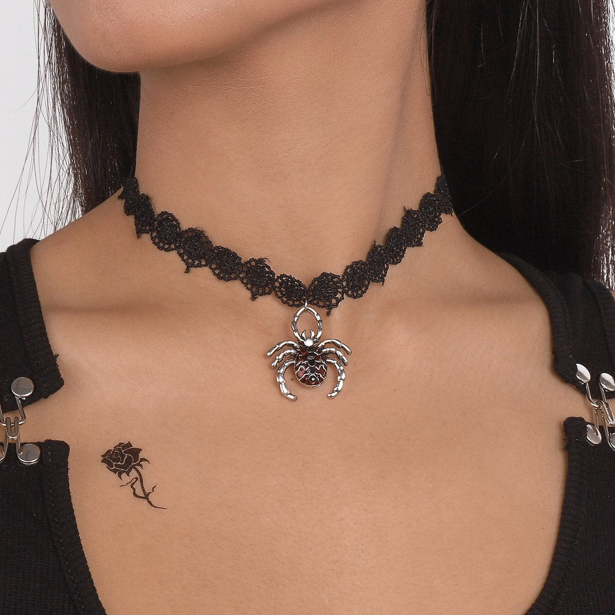 N9237 short collar choker lace creative spider pendant necklace Halloween carnival personality necklace