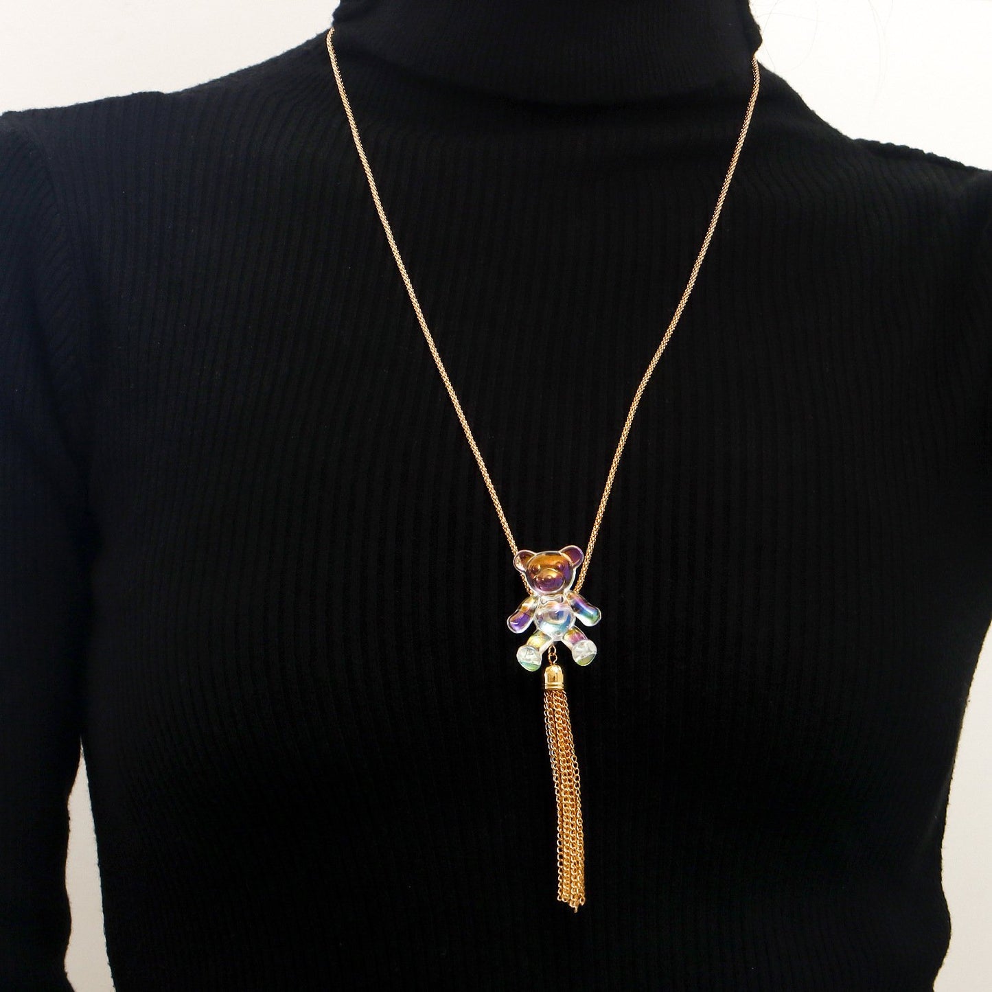 Jewelry white transparent colorful bear pendant tassel sweater chain necklace female ins trend accessories