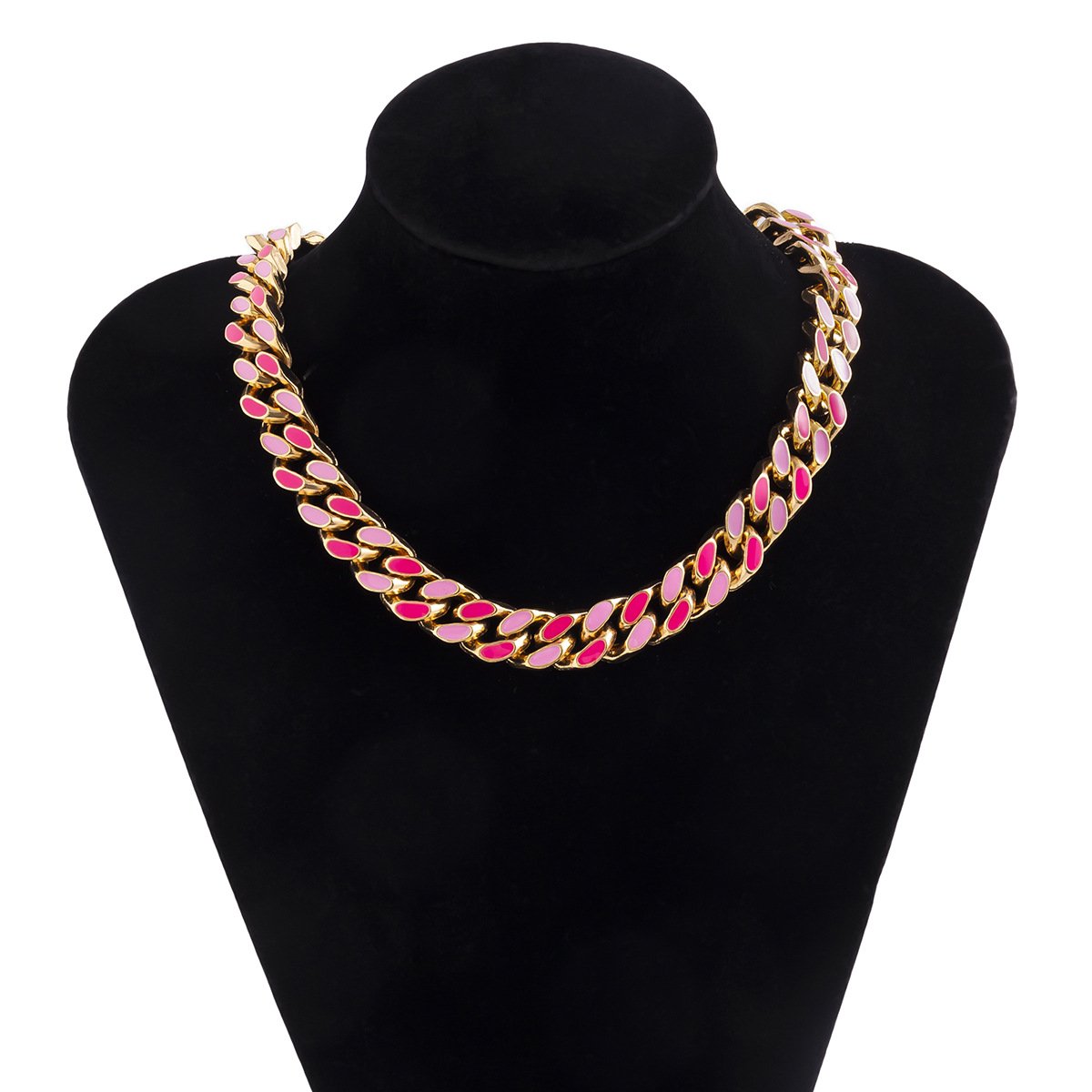 Jewelry Street Shot Punk Metal Necklace Sweet Cool Pink Drip Oil Cuban Buckle Single Layer Necklace Female