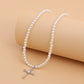 Jewelry Micro-inlaid Zircon Cross Pendant Necklace Handmade Beaded Pearl Necklace Clavicle Chain