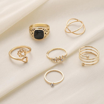 Simple Ins metal black dripping oil dog paw spring multi-piece suit ring light luxury niche design ladies fashion