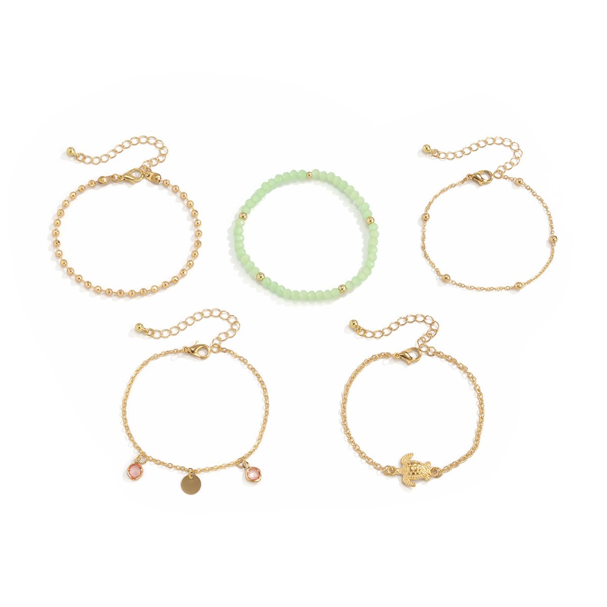 Jewelry Stretch Imitation Crystal Turtle Thin Chain Set Bracelet Simple Tassel Ball Chain Bracelet