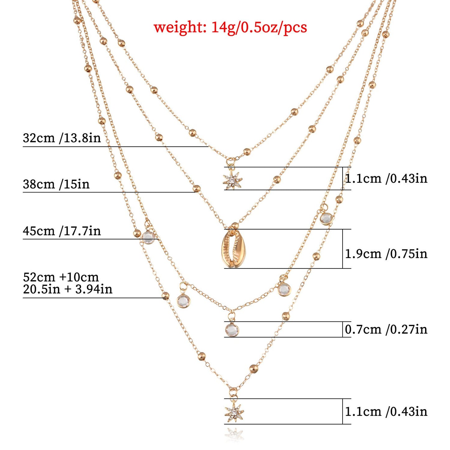 Jewelry Ladies Full Diamond Hexagram Pendant Necklace Multilayer Hip Hop Retro Rhinestone Shell Jewelry