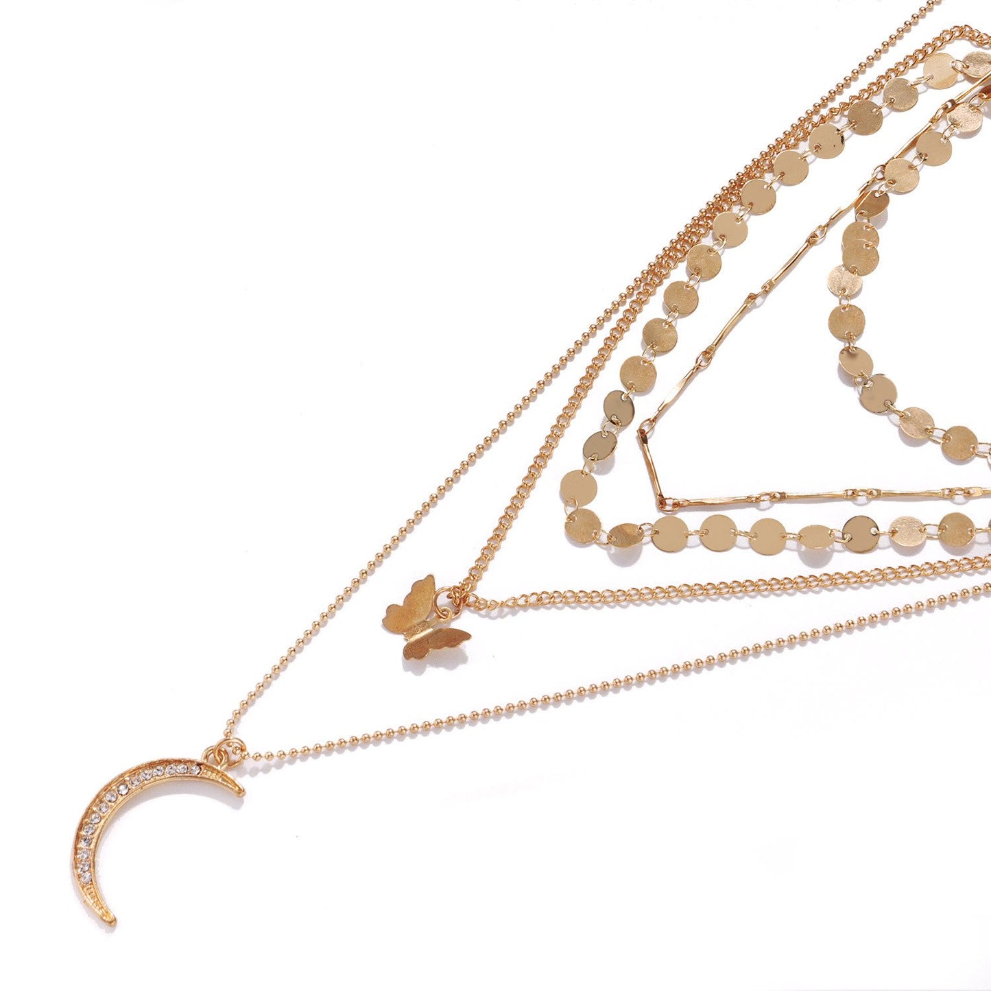 Jewelry Fashion Diamond Crescent Pendant Necklace Women's Popular Disc Chain Straight Tube Multilayer Necklace