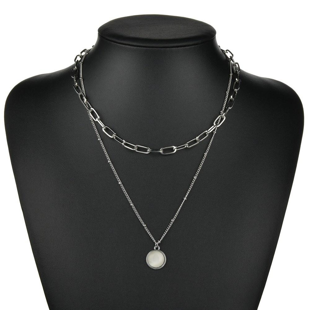 ins multi-layer chain cat's eye pendant necklace women's accessories