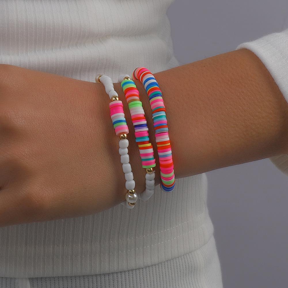 B1676 Stretch Soft Ceramic Bracelet Bohemian Ethnic Geometric Hand Decoration Beaded Personality Contrasting Color Bracelet