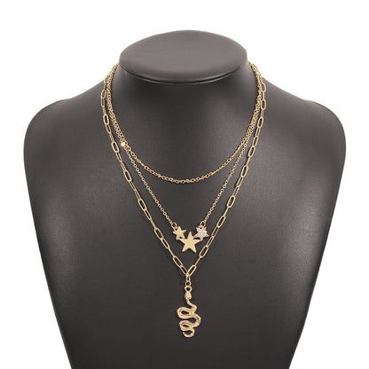 N8988 multi-layer snake-shaped pendant necklace personalized five-pointed star fashion necklace temperament creative necklace female