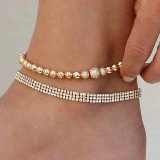 A17 Light Luxury Fashion Claw Chain Row Diamond Anklet CCB Beaded Geometric Punk Hip Hop Fashion Foot Jewelry for Women