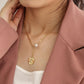 Popular French Retro Pearl Pendant Fashion Stainless Steel Cross Chain Rose Round Card Versatile Necklace for Women