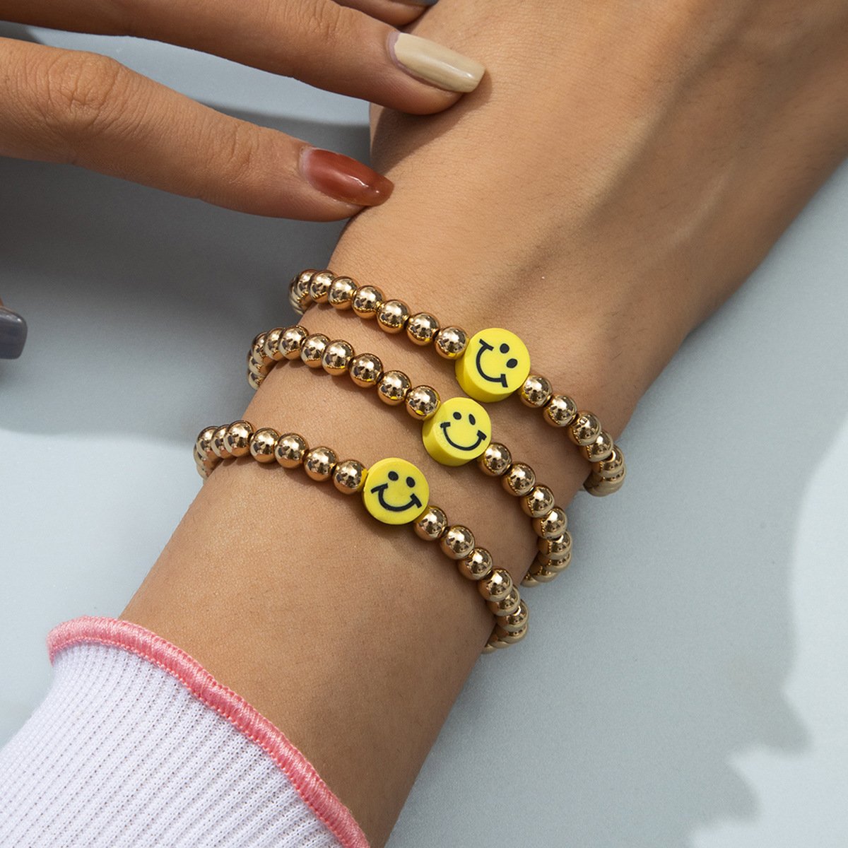 Jewelry Hip Hop Punk Metal Bead Bracelet Female Personality Fashion Soft Pottery Smile Hand Jewelry