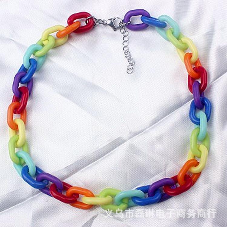 Jewelry Fashion Personality Colorful Candy Color Necklace Bracelet Female Hip Hop Necklace Set Chain