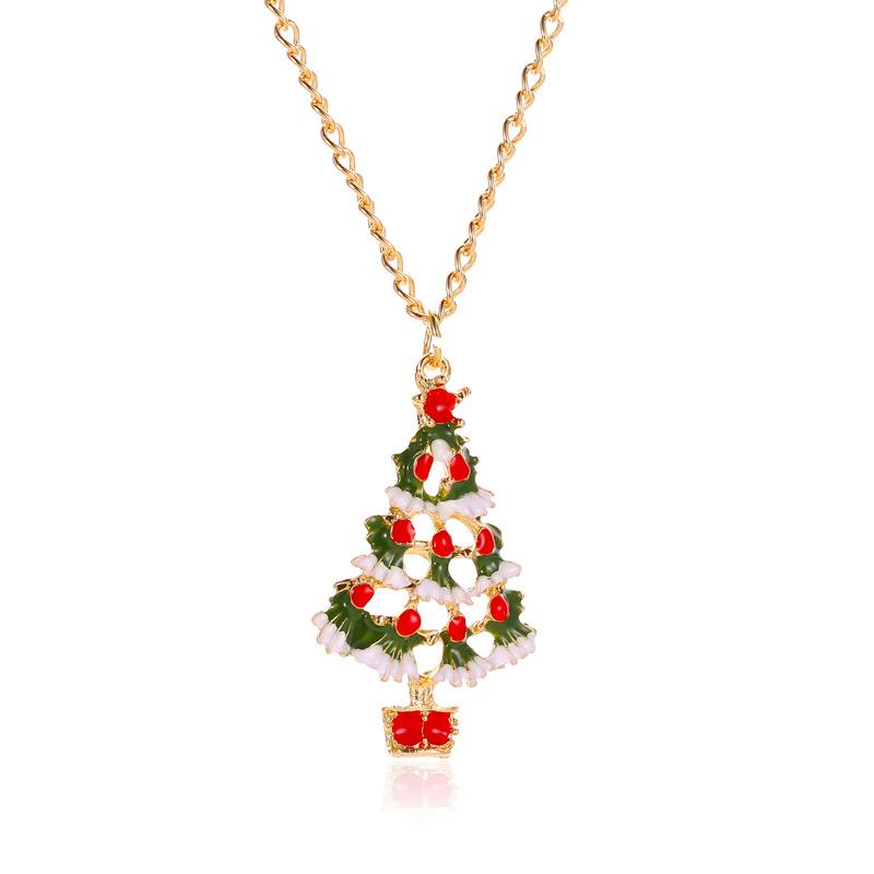 Christmas Colored Cartoon Jewelry Cute Drip Oil Christmas Tree Earrings Necklace Set Ornaments