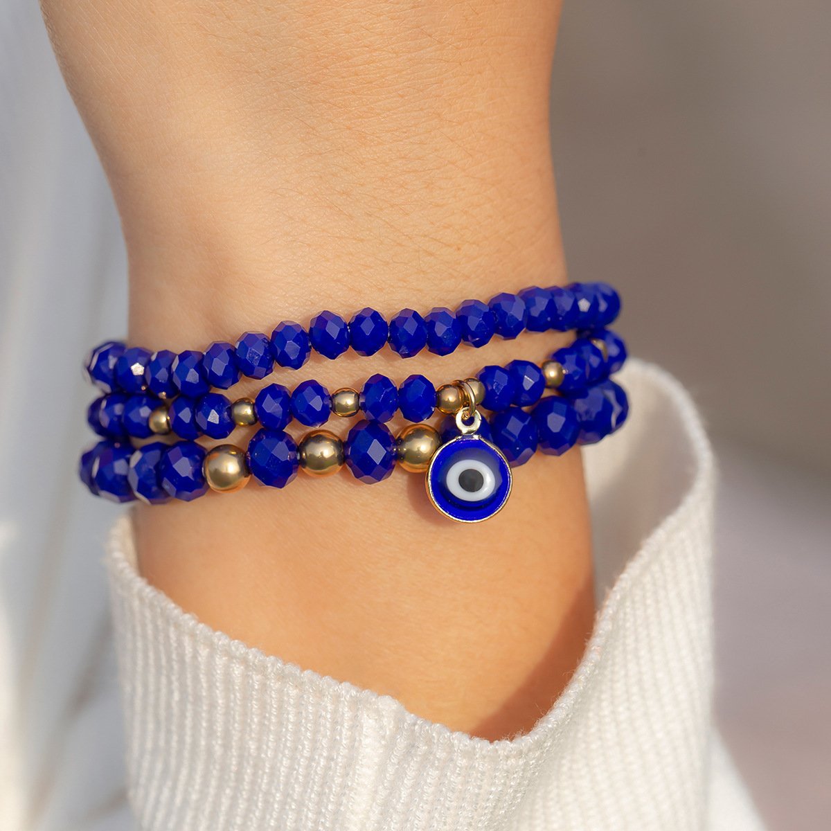 Jewelry Retro Turkish Blue Eyes Beaded Bracelet Ethnic Simple Stacked Set Bracelet