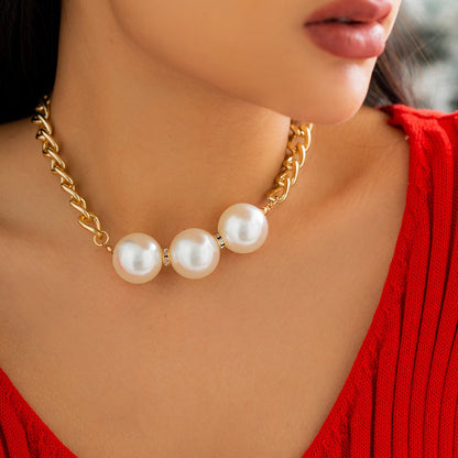 Jewelry Temperament Retro Imitation Pearl Chain Clavicle Necklace Simple Versatile Beaded Double Layer Necklace