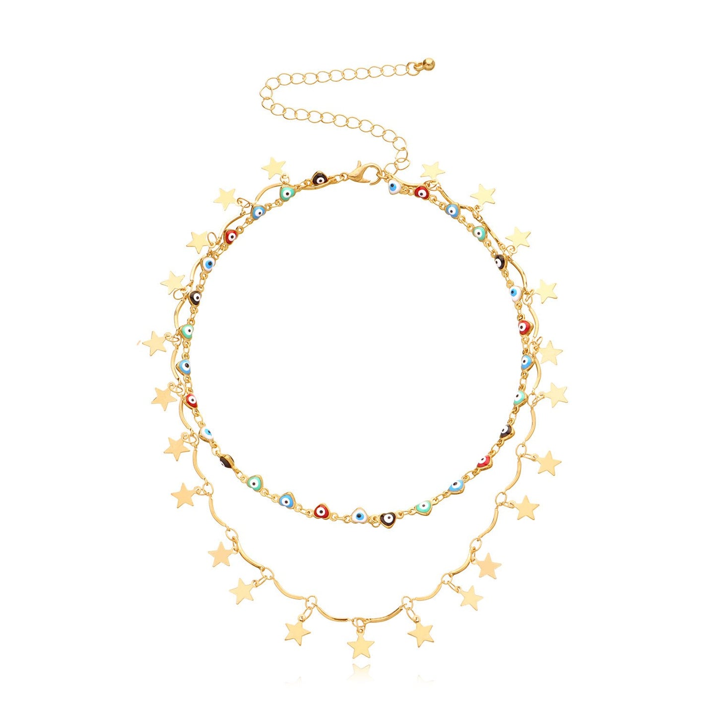 Jewelry Handmade Fashion Devil's Eye Necklace Female Simple Double-layer Pentagonal Star Pendant Necklace